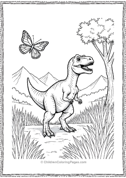 A Velociraptor Chasing A Butterfly Through Tall Grass Free PDF Printable