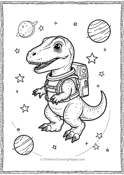 A Velociraptor Dressed As An Astronaut Floating In Space Free PDF Printable