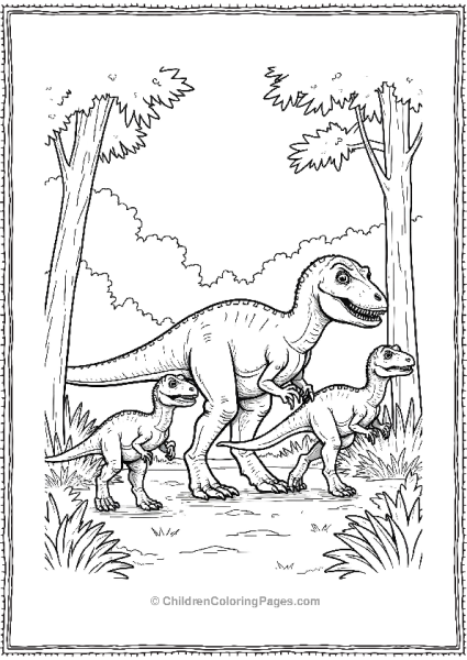 A Velociraptor Mother With Two Baby Velociraptors Free PDF Printable