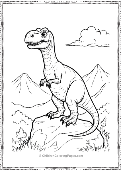 A Velociraptor Perched On A Rock With Clouds And Mountains Free PDF Printable