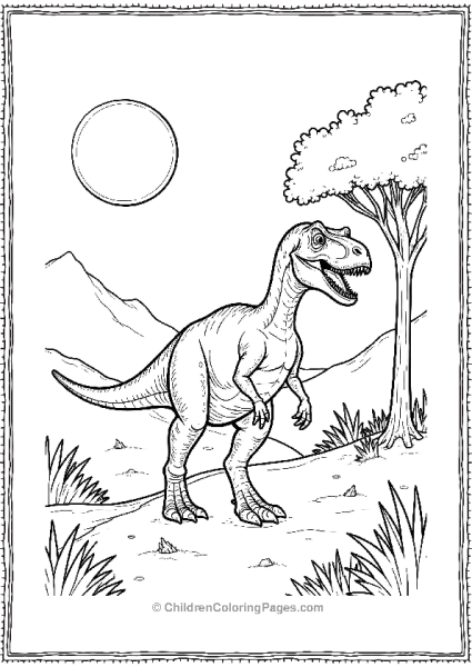 A Velociraptor Walking Along A Path With A Large Stone Free PDF Printable