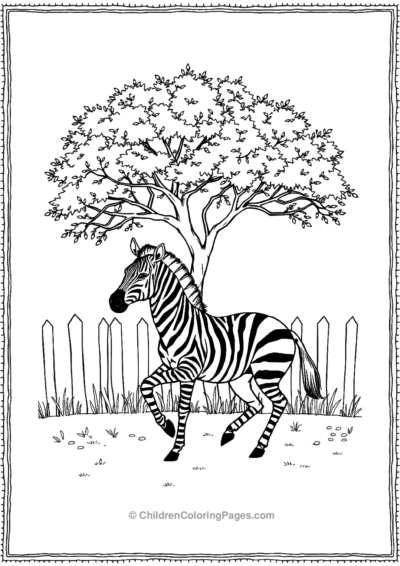 A-Zebra-Dancing-Under-A-Tree-With-A-Simple-Fence- Free PDF Printable