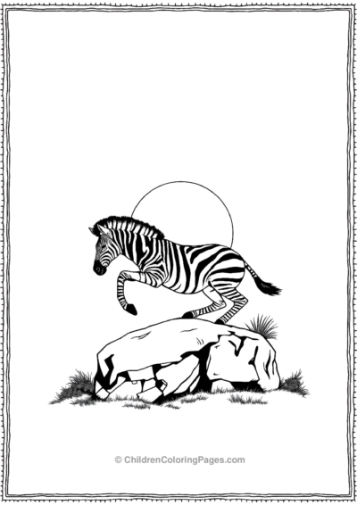 A-Zebra-Jumping-Over-A-Rock-With-A-Sunset Free PDF Printable