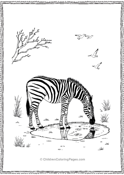 A Zebra Standing Near A Waterhole Free PDF Printable