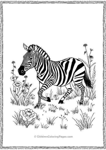 A Zebra Trotting Through A Meadow Free PDF Printable