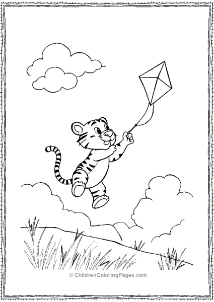 A Cartoon Tiger Flying A Kite In The Sky Free PDF Printable