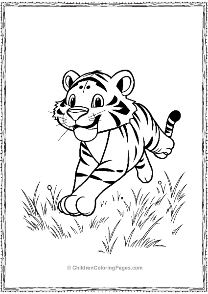 A Cartoon Tiger Running Happily In A Meadow Free PDF Printable