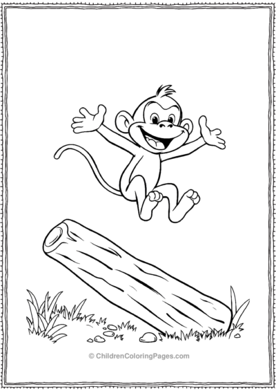 A-cartoon-monkey-jumping-over-a-log Free PDF Printable