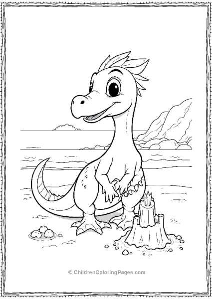 A Cartoon Pterodactyl Building A Sandcastle Free PDF Printable