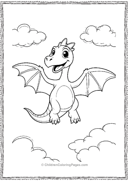 A Cartoon Pterodactyl Flying Through The Clouds Free PDF Printable