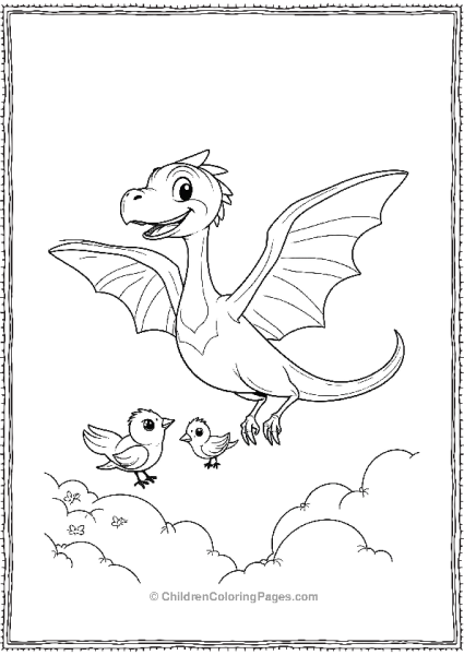 A Cartoon Pterodactyl Flying With A Group Free PDF Printable