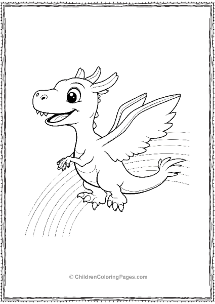 A Cartoon Pterodactyl Flying With A Rainbow Free PDF Printable