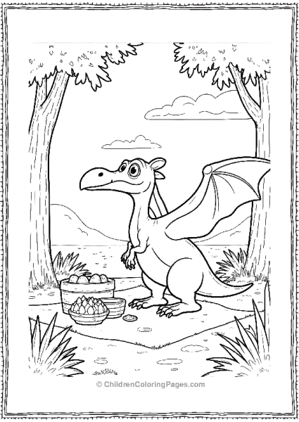 A Cartoon Pterodactyl Having A Picnic Free PDF Printable