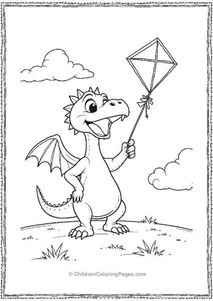 A Cartoon Pterodactyl Holding A Kite String Free PDF Printable