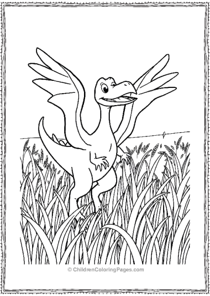 A Cartoon Pterodactyl Playing In A Field Of Tall Grass Free PDF Printable