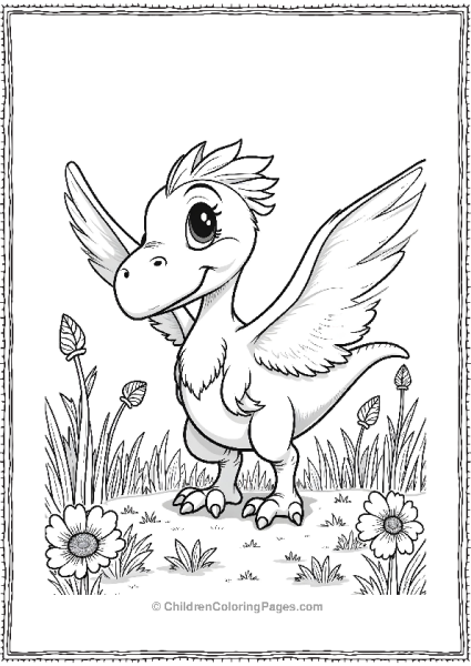 A Cartoon Pterodactyl Playing In A Meadow Free PDF Printable