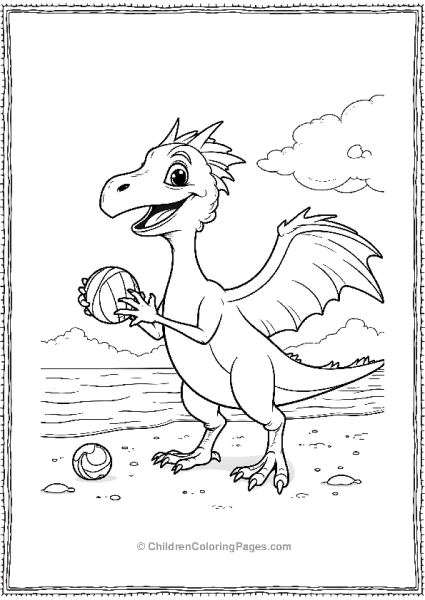 A Cartoon Pterodactyl Playing With A Ball Free PDF Printable