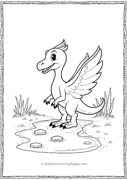 A Cartoon Pterodactyl Playing With Small Pebbles Free PDF Printable