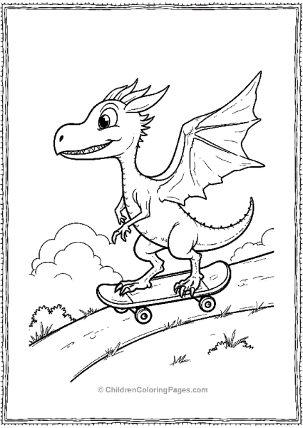 A Cartoon Pterodactyl Riding A Skateboard Free PDF Printable