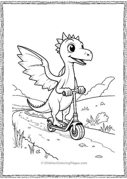 A Cartoon Pterodactyl Riding A Small Scooter Free PDF Printable