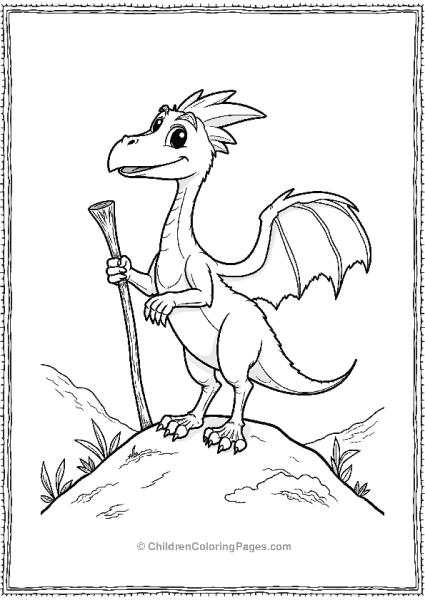 A Cartoon Pterodactyl Standing On A Hilltop Free PDF Printable