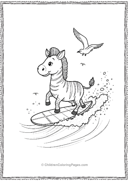 A Cute Zebra Surfing On A Wave Free PDF Printable