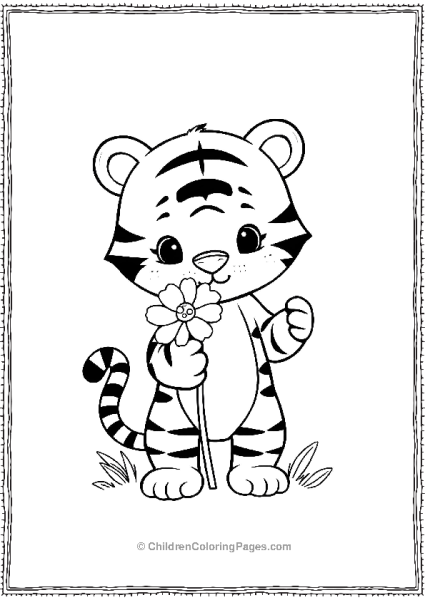 A Kawaii Tiger Holding A Flower Free PDF Printable