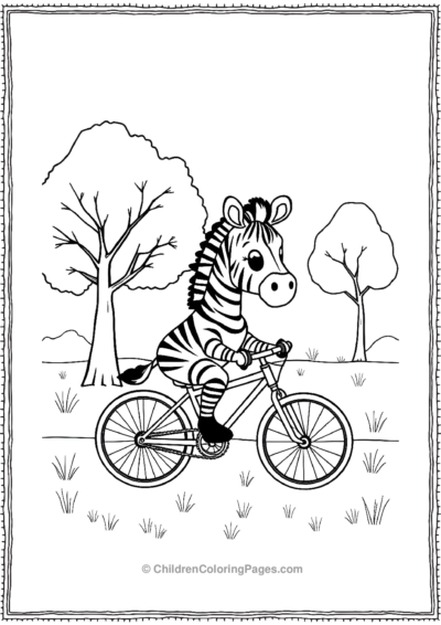 A-kawaii-Zebra-Riding-A-Bike-Through-A-Park Free PDF Printable