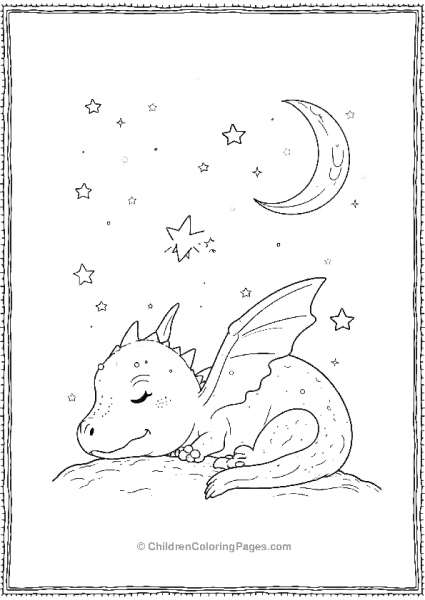 A Kawaii Baby Pterodactyl Sleeping Under The Moon  Free PDF Printable