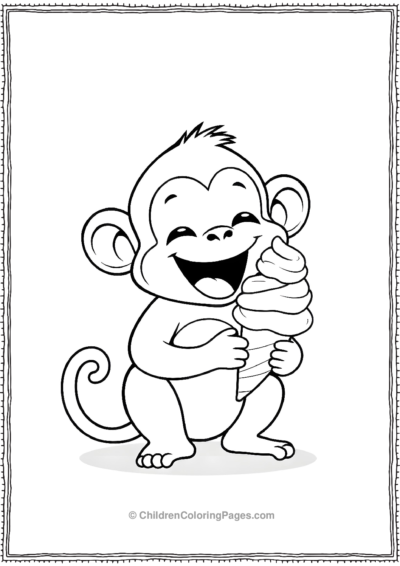 A-kawaii-monkey-eating-an-ice-cream-cone Free PDF Printable