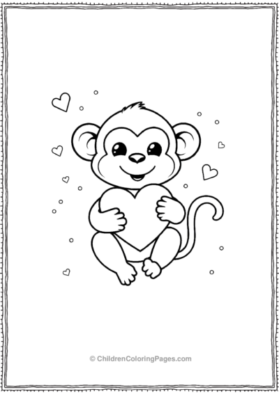 A-kawaii-monkey-holding-a-heart Free PDF Printable