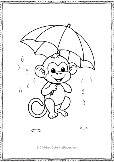 A-kawaii-monkey-holding-an-umbrella Free PDF Printable