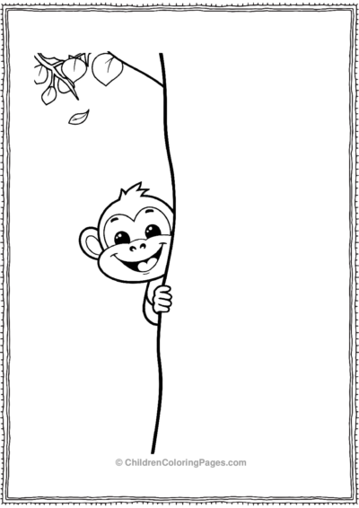 A-kawaii-monkey-peeking-from-behind-a-tree Free PDF Printable