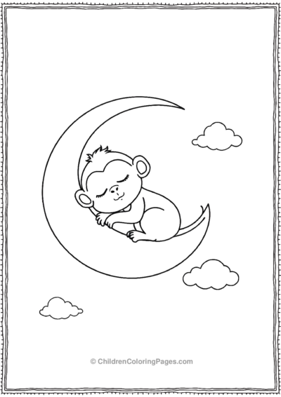 A-kawaii-monkey-sleeping-on-a-crescent-moon Free PDF Printable