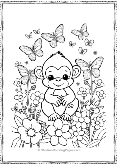 A-kawaii-monkey-surrounded-by-flowers Free PDF Printable