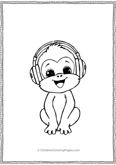 A-kawaii-monkey-wearing-headphones Free PDF Printable