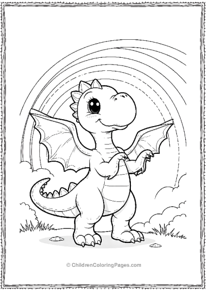 A Kawaii Pterodactyl Dancing Under A Rainbow Free PDF Printable