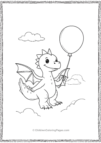 A Kawaii Pterodactyl Holding A Balloon Free PDF Printable