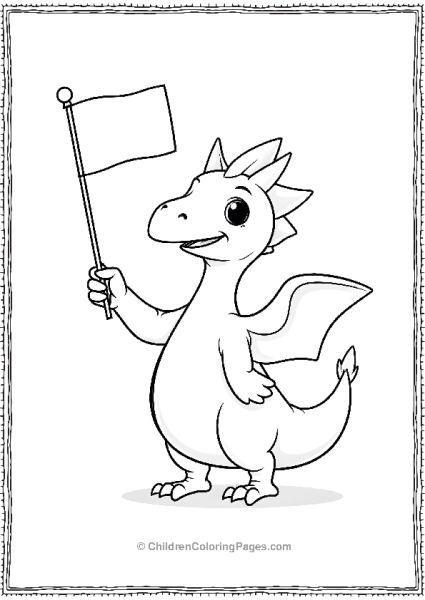 A Kawaii Pterodactyl Holding A Little Flag Free PDF Printable