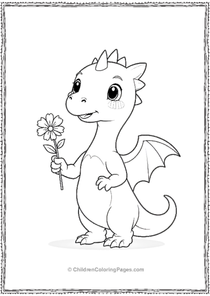 A Kawaii Pterodactyl Holding A Small Flower Free PDF Printable