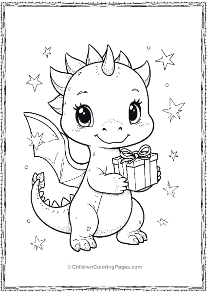 A Kawaii Pterodactyl Holding A Tiny Gift Box Free PDF Printable