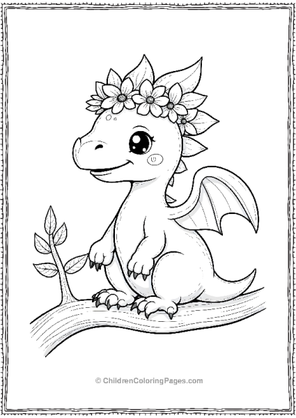 A Kawaii Pterodactyl With A Flower Crown  Free PDF Printable