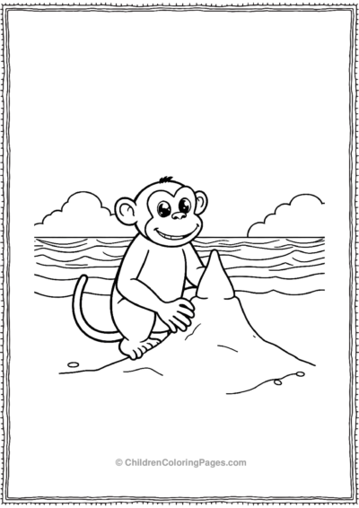 A-monkey-at-the-beach-building-a-sandcastle Free PDF Printable