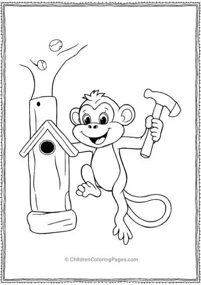 A-monkey-building-a-birdhouse Free PDF Printable