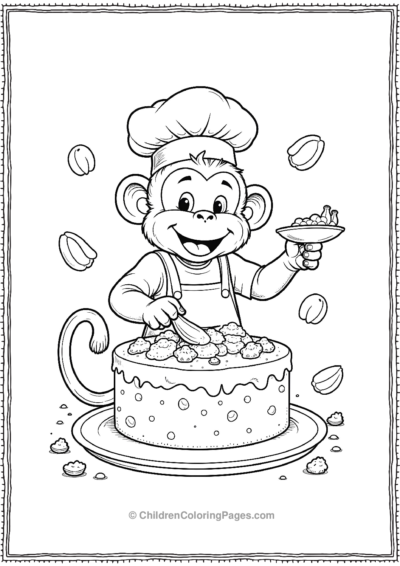 A-monkey-chef-baking-a-giant-banana-cake Free PDF Printable