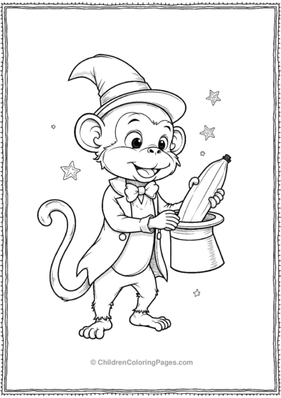 A-monkey-dressed-as-a-magician-pulling-a-banana-out-of-a-hat Free PDF Printable