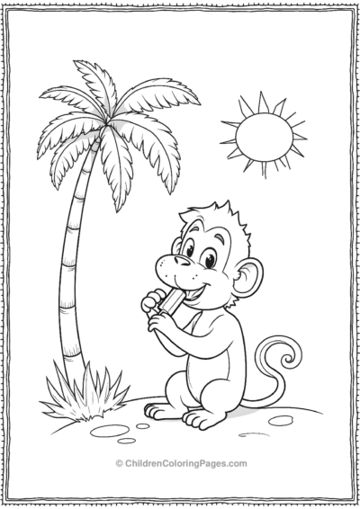 A-monkey-eating-a-popsicle-on-a-sunny-day Free PDF Printable