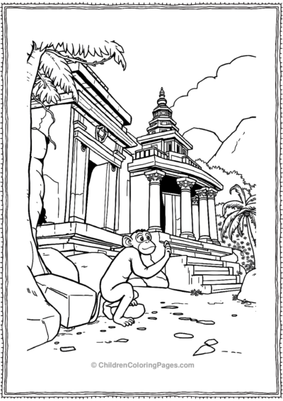 A-monkey-exploring-an-ancient-temple Free PDF Printable