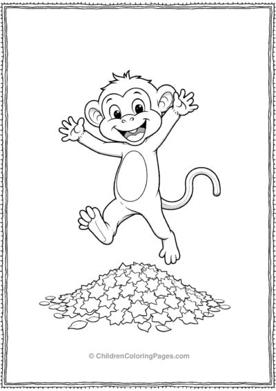 A-monkey-jumping-into-a-pile-of-autumn-leaves Free PDF Printable