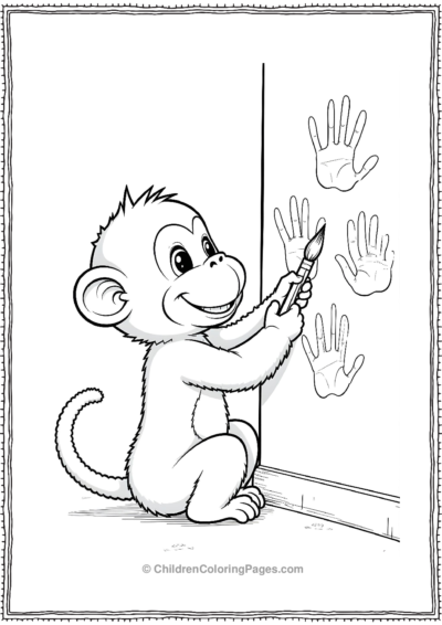 A-monkey-painting-colorful-handprints-on-a-wall Free PDF Printable